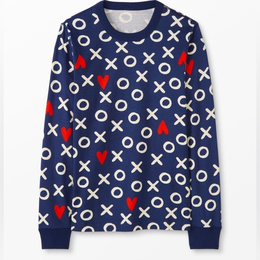 Hanna Andersson Valentines Long John 
Hugs & Hearts on Navy Blue PJ Top Medium